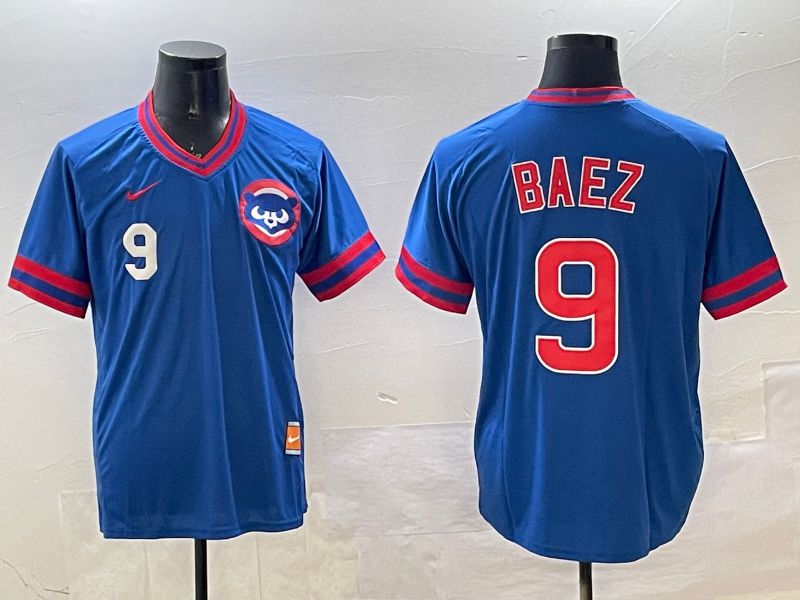Men Chicago Cubs 9 Baez Blue Throwback Game 2025 Nike MLB Jersey style 6